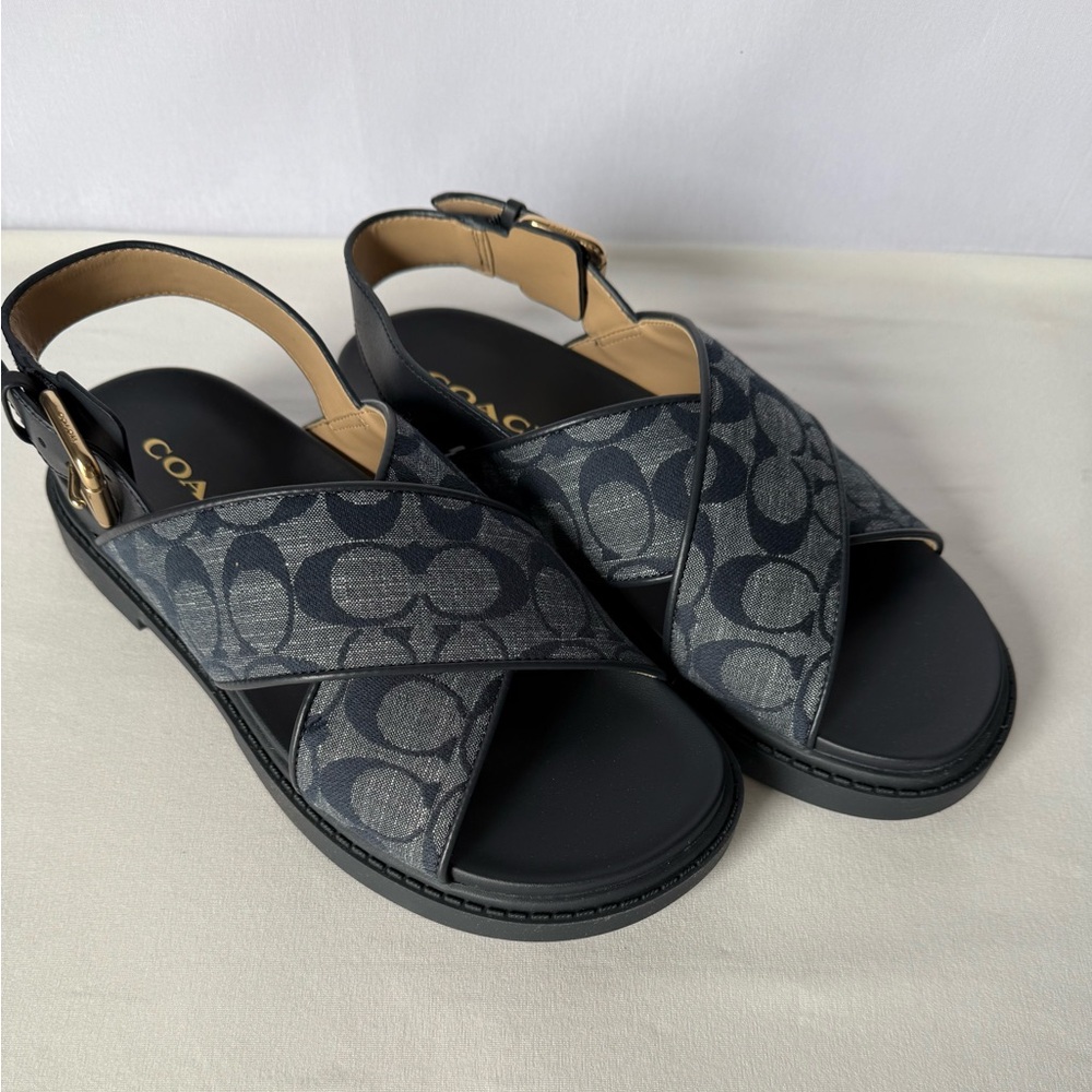 NWT Fraser Sandal Chambray Coach Women’s shoes Size 7 B Midnight navy CT645 - Picture 3 of 12